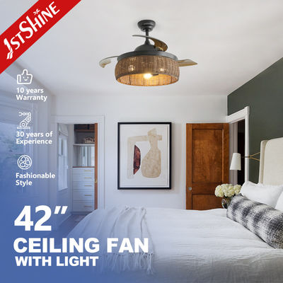 Mua Kiểm soát thông minh thiết kế nông thôn quạt trần rattan với lưỡi dao kéo ra và Light Kit sản xuất trực tuyến
