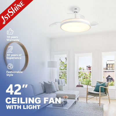 Giá tốt Lưỡi dao có thể thu vào và Đèn 42 inch Quạt trần LED Trắng Sang trọng Vật liệu Acrylic Kim loại 2- trực tuyến