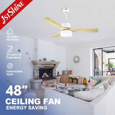 Đèn LED 3 màu Quạt trần gỗ nguyên khối 48 inch Điều khiển từ xa Yên tĩnh