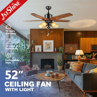 Giá tốt Quạt trần 52 inch có 5 cánh gỗ và công tắc kéo, hỗ trợ bộ điều chỉnh độ sáng, điện áp vào 110-240V trực tuyến