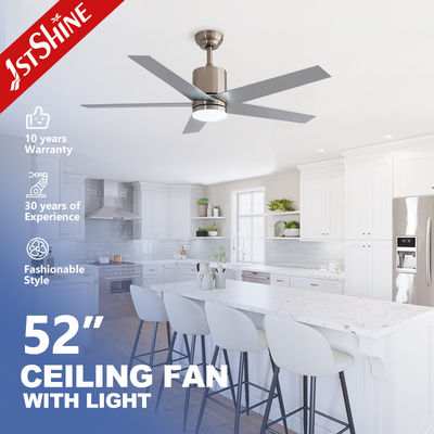 Quạt trần LED hiện đại bằng niken satin với 5 cánh MDF, động cơ DC, trang trí nhà
