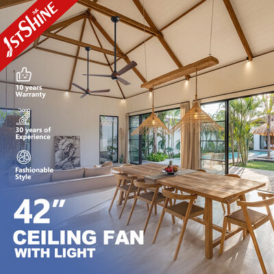 Quạt trần động cơ DC 42 inch với đèn pha LED và lựa chọn tốc độ 6 cho phòng ăn và không gian thương mại